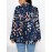 Plus Size - Plus Size Women'S Navy & Multicolor Floral Print Milk Silky Cardigan - Elegant Casual Soft Draping Coat with Fit, Machine Washable Round Neck Sweater for Fall Winter, Daily Commute, Dating & Social Events, Wrinkle-Resistant Layering Piec
