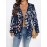 Plus Size - Plus Size Women'S Navy & Multicolor Floral Print Milk Silky Cardigan - Elegant Casual Soft Draping Coat with Fit, Machine Washable Round Neck Sweater for Fall Winter, Daily Commute, Dating & Social Events, Wrinkle-Resistant Layering Piec
