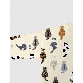 [Playful Design] Plus Size - Women's Lightweight Sweater Jacket - Pastel Pink With Black & White Animal Print, Button-Front Closure, Non-Bulky Long Sleeve Cardigan For Fall/Winter, Everyday & Formal Outfits - Position BK 052032, Fall Fashion, Playful Design, Comfortable Fit, Stylish Outerwear, Fashion Lovers, Cat Cardigan/Sweater For Women, Cardigan For Curvy Women, Curve Cat Print, Cardigans Women Good Quality, Vest Woman Large Size With Sleeve