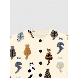 [Playful Design] Plus Size - Women's Lightweight Sweater Jacket - Pastel Pink With Black & White Animal Print, Button-Front Closure, Non-Bulky Long Sleeve Cardigan For Fall/Winter, Everyday & Formal Outfits - Position BK 052032, Fall Fashion, Playful Design, Comfortable Fit, Stylish Outerwear, Fashion Lovers, Cat Cardigan/Sweater For Women, Cardigan For Curvy Women, Curve Cat Print, Cardigans Women Good Quality, Vest Woman Large Size With Sleeve