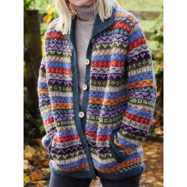 [Retro Fair Isle Cardigan] Simpfit Women's Retro Fair Isle Jacquard Cardigan - Geometric Pattern Knit Sweater with Open Front, Machine Washable, Soft Fall Winter Coat for Casual & Formal Outfits, Cute Sweaters