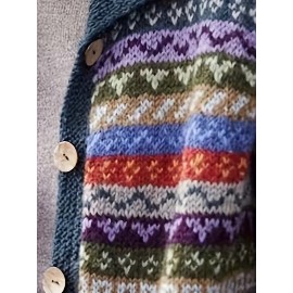 [Retro Fair Isle Cardigan] Simpfit Women's Retro Fair Isle Jacquard Cardigan - Geometric Pattern Knit Sweater with Open Front, Machine Washable, Soft Fall Winter Coat for Casual & Formal Outfits, Cute Sweaters