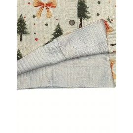 Women'S Christmas Tree 3D Print Cardigan Sweater, 100% Polyester Crewneck Knit Sweater, Button Details, Casual Wear For All Seasons