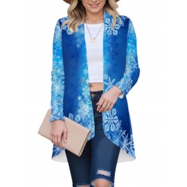 Plus Size, Chic Plus Size Women's Full-Body 3D Digital Print Cardigan Jacket - Long Sleeve Open Front Sweater Coat, Spring/Fall Outerwear for Blouses, Skirts & Jeans (Machine Washable)