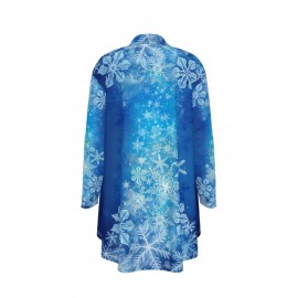 Plus Size, Chic Plus Size Women's Full-Body 3D Digital Print Cardigan Jacket - Long Sleeve Open Front Sweater Coat, Spring/Fall Outerwear for Blouses, Skirts & Jeans (Machine Washable)