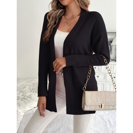 Elegant Oversized Long Sleeve Cardigan for Women - Solid Color, Medium Stretch, with Pockets, Fall/Winter Fashion, Plus Size, Pink