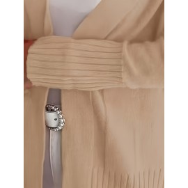 Elegant Oversized Long Sleeve Cardigan for Women - Solid Color, Medium Stretch, with Pockets, Fall/Winter Fashion, Plus Size, Pink