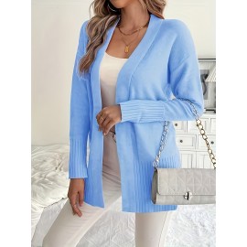 Elegant Oversized Long Sleeve Cardigan for Women - Solid Color, Medium Stretch, with Pockets, Fall/Winter Fashion, Plus Size, Pink