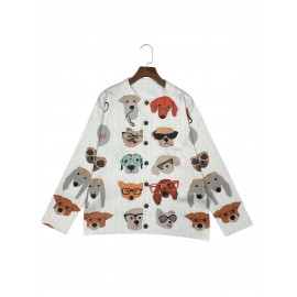 Plus Size - Women'S Cardigan Long Sleeved Jacket Sweater 3D Printed Dog Sweater, Youthful Style