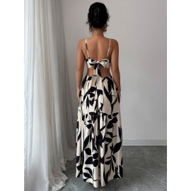 Women'S Floral Print Office to Party Dress - Elegant Sleeveless Midi Dress with Thin Strap, Flared Hem, for Work, Formal Events, Everyday Outfits - Spring/Fall/Summer Women'S Clothing, Casual Wear, Fitted Waist, Lightweight Fabric, Working Women