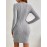 Stylish Solid Color Bodycon Knit Dress - Elegant V-Neck, Ribbed Surplice, Long Sleeve, Mid-Elastic Polyester Fabric, Machine Washable, Perfect for Spring, Summer, and Fall Seasons