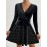 Women'S Elegant Sparkling Sequin V-Neck Long Sleeve Mini Dress - Luxurious Party & Formal Evening Gown with Waist Tie Belt, Shiny Red/Black/Black Sequin Dress for Autumn/Winter, Spring/Summer/Fall Events, Prom, Gala, Everyday Outfits - Comfortable &