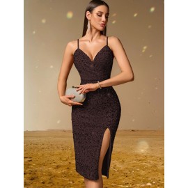 HERTALKSexy backless suspender sequin dress Women'S party dress, Party Wear, Night Out Dress, Hline Silhouette, Loose Fit, Sequin Fabric, Lightweight Material, Long Dress, Suspender Dress