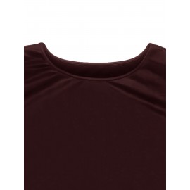 Women's Elegant Solid Black Mini Skirt - Tight-Fitting Asymmetrical Slit & Pleated Hem Short Length (mini) Skirt for Spring/Autumn, Party/Office/Daily Wear, Round Neck, Non, Fit-and-Forget Style, No Maintenance Required