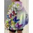 Plus Size Women'S 3D Butterfly & Floral Print Zip-Up Hoodie Jacket - Oversized Loose Fit Retro V-Neck Sweatshirt with Pockets, Long Sleeve Full-Zip Front, Multicolor All-Over Print (PinkPurple/Yellow/Green/Orange) for Fall Winter Warmth
