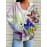 Plus Size Women'S 3D Butterfly & Floral Print Zip-Up Hoodie Jacket - Oversized Loose Fit Retro V-Neck Sweatshirt with Pockets, Long Sleeve Full-Zip Front, Multicolor All-Over Print (PinkPurple/Yellow/Green/Orange) for Fall Winter Warmth