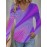 Plus Size Women'S V-Neck 3D Pink Purple Wave Pattern Long Sleeves T-Shirt | Abstract Print, Casual Style, Suitable for Winter, Christmas Party, Birthday, Christmas Enthusiasts, Christmas Limited Edition, New Year Gift