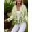 Plus Size Oversized Chunky Cardigan - Winter Warm White Lily & Lily-of-the-Valley Floral Print Jacket, Green Button-Front Sweater Coat, Machine Washable Casual Outerwear for Fall/Winter Layering (No Belt/Tie)