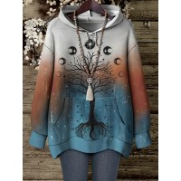 Women's Plus Size Oversized Hoodie - Pastel Blue Pink Purple Orange Ombre Gradient Print with Tree of Life & Bohemian Floral Design, Long Sleeve Round Neck Pullover Sweatshirt, All-Season Casual Comfortable Sweater for Women (No Belt/No Accessories Included) - Geometric Pattern, Front Pocket, Hand Wash Dry Clean, Relaxed Fit, Vibrant Colors, Bohemian Style, Plus Size Fashion, Hoodies for Women Plus Size, Plus Size Women Clothing Fleece Hoodie, Plus Size Sweatshirts for Women,