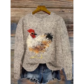 Women'S Plus Size Oversized Floral & Rooster Print Sweater - Soft Round Neck Long Sleeve Pullover Sweater, Cozy Loose Fit Casual Winter Sweater for Fall/Winter, Easy Care Everyday Sweater for Women (No Buttons/Zippers)