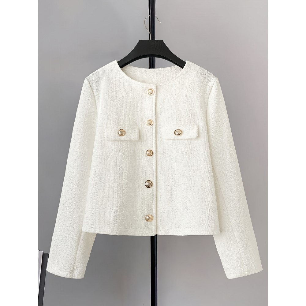 Women's Elegant White Tailored Jacket - Structured Collar Single-Button Closure, H-Line Silhouette Long Sleeve Blazer Coat for Casual & Formal Events, All-Season Versatile Outerwear (Machine Washable) - Office, Wedding, Everyday Outfits