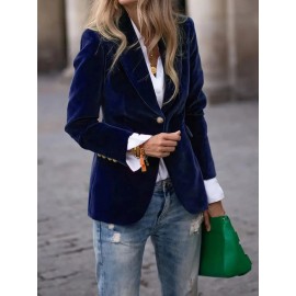 Women's Elegant Slim-Fit for all-over button front closure Blazer - Solid Color T-Shaped Tailored Jacket, Fall Winter Spring Formal & professional Wear, Hand Wash/Dry Clean, Non-Stretch Luxury Outerwear