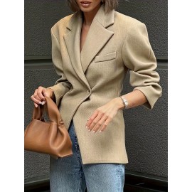 Women's Elegant Solid Color H-Line Suit Blazer - Button Front Lapel Jacket, Machine Washable Winter Winter Professional Attire for, Business Meetings & Formal Events (No  Required)