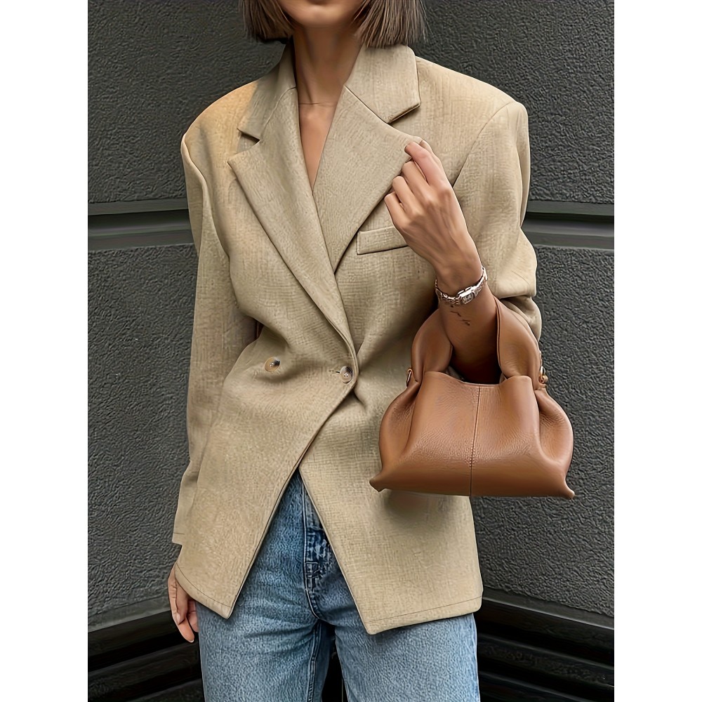 Women's Elegant Solid Color H-Line Suit Blazer - Button Front Lapel Jacket, Machine Washable Winter Winter Professional Attire for, Business Meetings & Formal Events (No  Required)