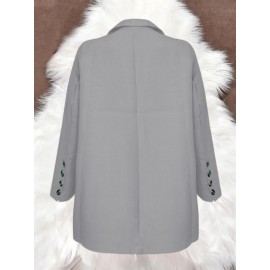 Women Fashion Solid Color Long Sleeve Pocket Outerwear Loose Cardigan Coat | Ladies Bubble Jacket Everyday & Formal Outfits Front Open Spring/Fall Outerwear Outfits Clothes Coat Tops OL Suits Essential, Chic Style, Material