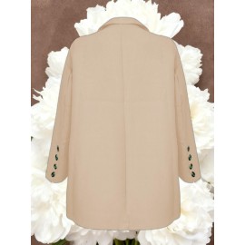 Women Fashion Solid Color Long Sleeve Pocket Outerwear Loose Cardigan Coat | Ladies Bubble Jacket Everyday & Formal Outfits Front Open Spring/Fall Outerwear Outfits Clothes Coat Tops OL Suits Essential, Chic Style, Material