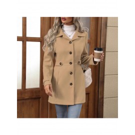 Women's Winter Blend Tweed Trench Coat - Thick Lapel Pea Coat with Single-Breasted Button Front, Slim Fit or Loose (Regular) Length, Machine Washable Dress Overcoat for Business Casual, Office & Casual Attire