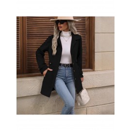 Women's Winter Blend Tweed Trench Coat - Thick Lapel Pea Coat with Single-Breasted Button Front, Slim Fit or Loose (Regular) Length, Machine Washable Dress Overcoat for Business Casual, Office & Casual Attire