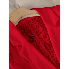 Women'S Lightweight Blazer - Elegant H-Silhouette Office Jacket, Non-Stretch Fabric, Three-Quarter Sleeve Blazer for Women, Professional & Casual Outfits (Spring/Fall/Summer) - Easy-Care Business Coat, Spring Summer Wear, Lace Trim Detailing, Fall Wardrobe, Breathable Material, Working Women